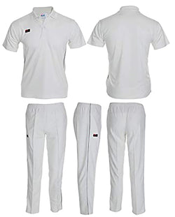 Image of DY Sports Half Sleeves Cricket Dress - White Cricket Uniform Dress - T-Shirt and Trousers Combo - Polyester Jersey for Men and Boys